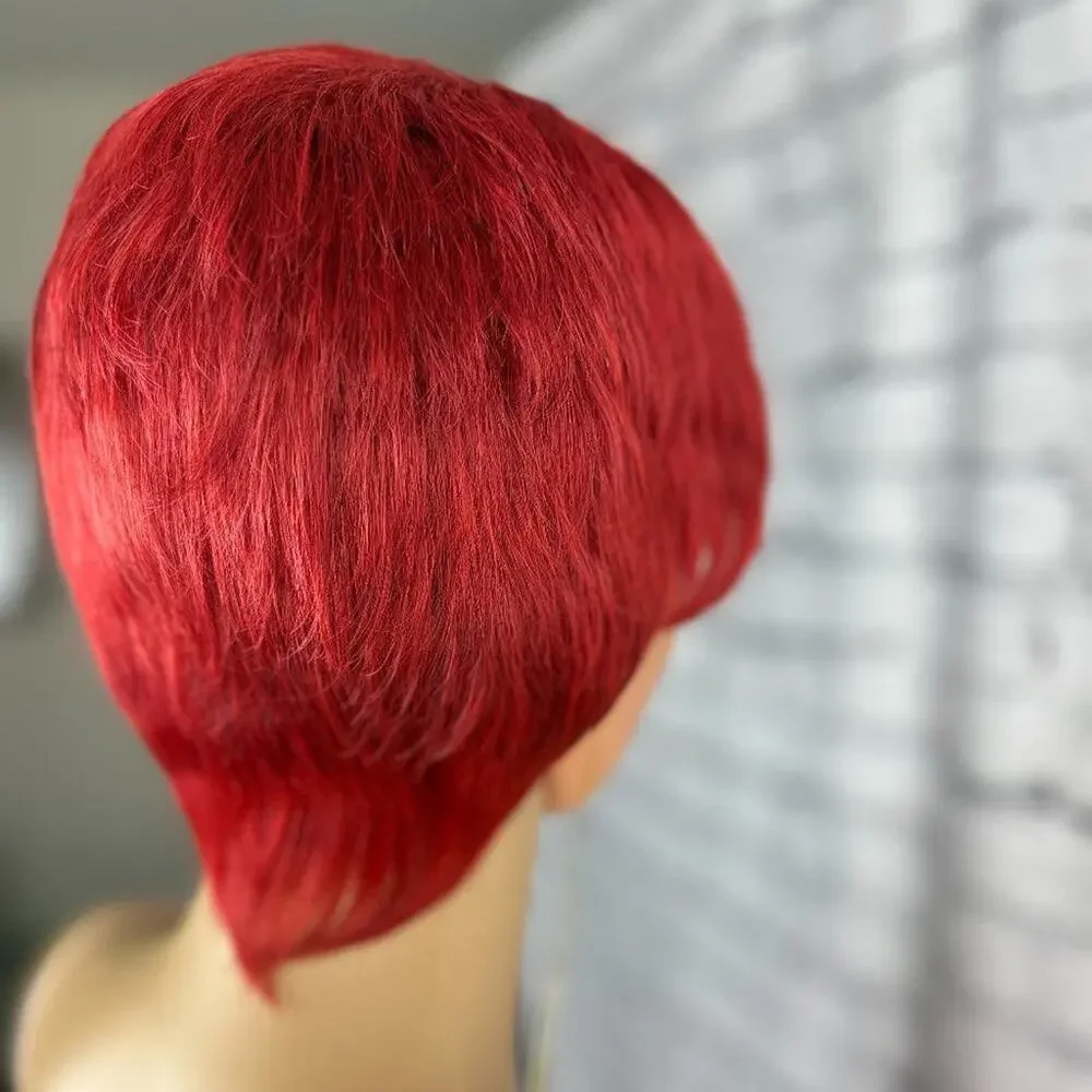 Womens Orange/Red Wig Short Wispy Bangs